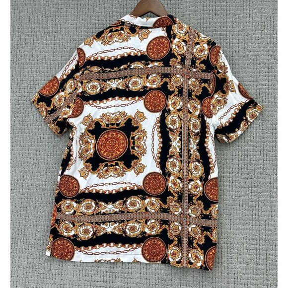 Casa Moda Couture Woven Camp Shirt Mens Size M Black White Button Down - Picture 2 of 11